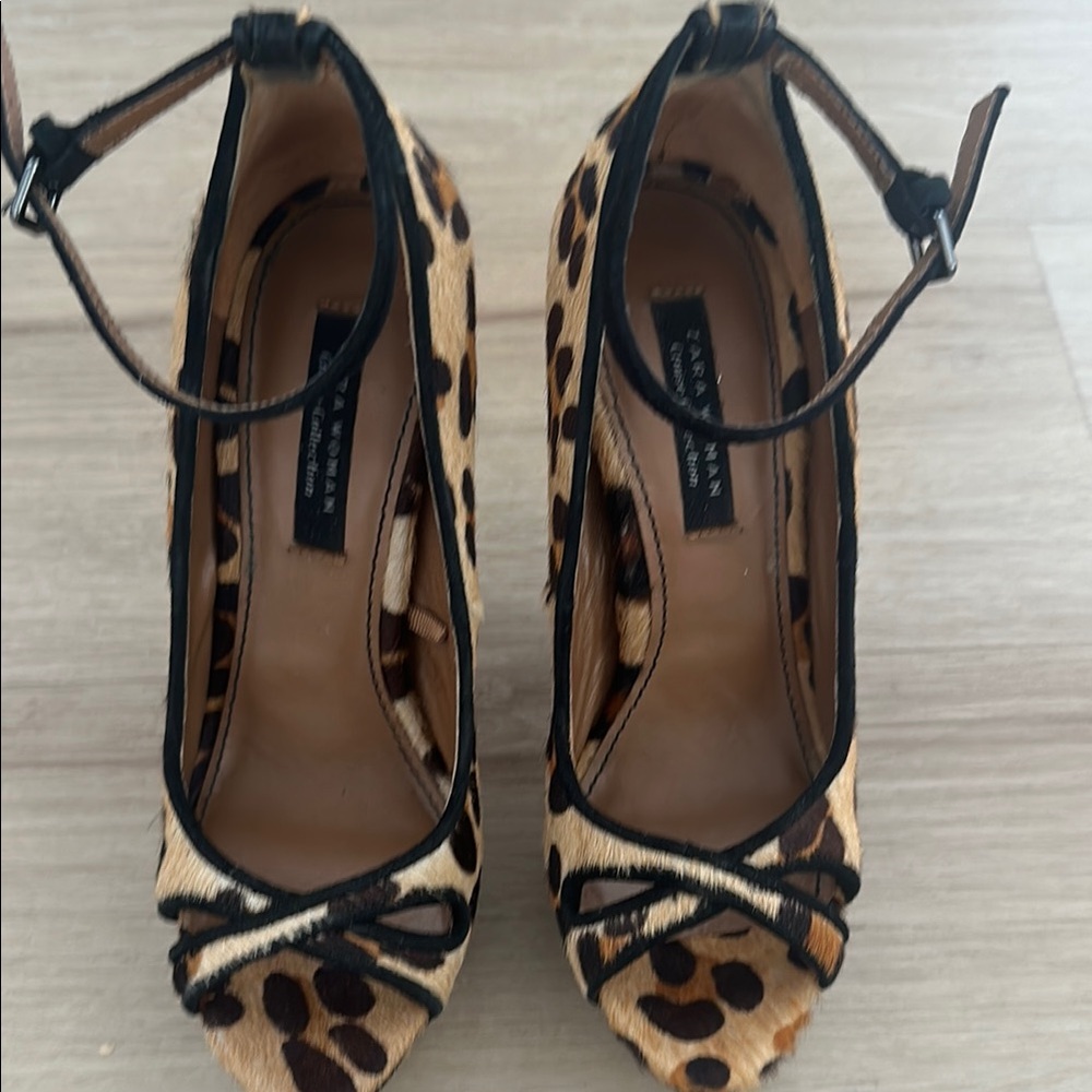 Zara Brown and Black Heels with Animal Print